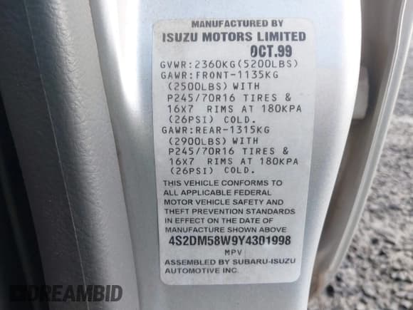 ✅ 2000 Isuzu Rodeo • VIN: 4S2DM58W9Y4301998 • Лот: 41265011. Опубликован ранее на IAAI с пробегом 222 659 миль. Бесплатный доступ к архиву аукционных продаж из США и подробный отчёт об истории автомобиля на DreamBid. Изображение 9.