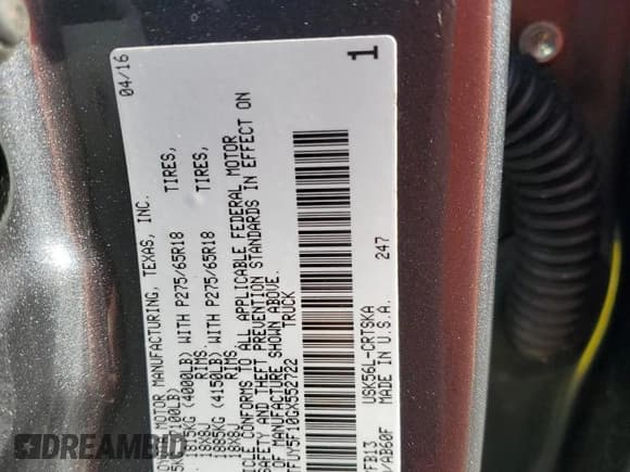 ✅ 2016 Toyota Tundra SR • VIN: 5TFUY5F10GX552722 • Lot: 62670965. Listed on Copart with 41,929 mi. Free auction sales archive from the USA and detailed vehicle history report at DreamBid. Image 13.