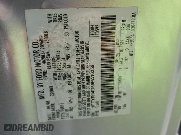 ✅ 2009 Ford Ranger XL • VIN: 1FTYR14D59PA10359 • Lot: 69743595. Listed on Copart with 214,082 mi. Free auction sales archive from the USA and detailed vehicle history report at DreamBid. Image 12.