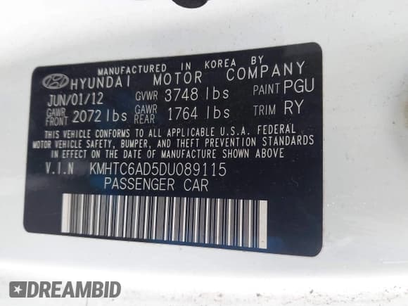 ✅ 2013 Hyundai Veloster w/Gray Int • VIN: KMHTC6AD5DU089115 • Lot: 42498078. Listed on IAAI with 119,144 mi. Free auction sales archive from the USA and detailed vehicle history report at DreamBid. Image 9.