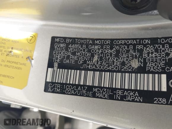 ✅ 2004 Lexus ES 350 • VIN: JTHBA30G545012527 • Lot: 42829377. Wystawiony na IAAI z przebiegiem 148 112 mil. Bezpłatny archiwum sprzedaży aukcyjnych z USA i szczegółowy raport historii pojazdu na DreamBid. Zdjęcie 9.