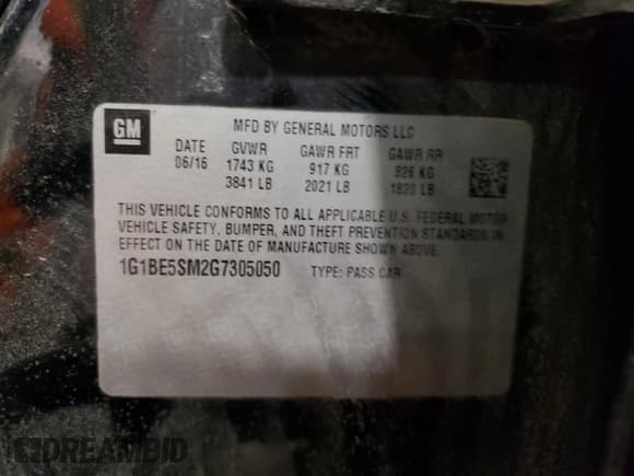 ✅ 2016 Chevrolet Cruze LT • VIN: 1G1BE5SM2G7305050 • Lot: 41068253. Listed on Copart with 101,056 mi. Free auction sales archive from the USA and detailed vehicle history report at DreamBid. Image 12.