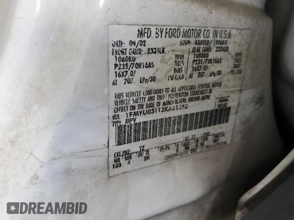 ✅ 2003 Ford Escape XLT Popular • VIN: 1FMYU03113KA61292 • Lot: 81870115. Listed on Copart with 264,945 mi. Free auction sales archive from the USA and detailed vehicle history report at DreamBid. Image 12.