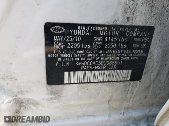 ✅ 2011 Hyundai Elantra SE • VIN: KMHDC8AE5BU088651 • Lot: 68205775. Listed on Copart with 168,631 mi. Free auction sales archive from the USA and detailed vehicle history report at DreamBid. Image 12.