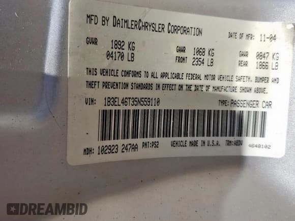 ✅ 2005 Dodge Stratus SXT • VIN: 1B3EL46T35N559110 • Lot: 71895515. Wystawiony na Copart z przebiegiem 116 969 mil. Bezpłatny archiwum sprzedaży aukcyjnych z USA i szczegółowy raport historii pojazdu na DreamBid. Zdjęcie 13.