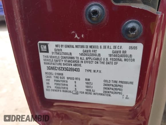 ✅ 2005 Chevrolet Suburban LT • VIN: 3GNEC16ZX5G269433 • Lot: 42991058. Listed on IAAI with 203,110 mi. Free auction sales archive from the USA and detailed vehicle history report at DreamBid. Image 9.