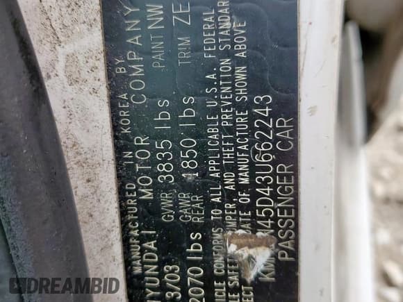 ✅ 2003 Hyundai Elantra GLS • VIN: KMHDN45D43U662243 • Lot: 57481375. Wystawiony na Copart z przebiegiem 247 532 mil. Bezpłatny archiwum sprzedaży aukcyjnych z USA i szczegółowy raport historii pojazdu na DreamBid. Zdjęcie 12.