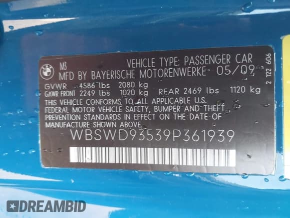 ✅ 2009 BMW M3 • VIN: WBSWD93539P361939 • Lot: 41402024. Listed on IAAI with 203,647 mi. Free auction sales archive from the USA and detailed vehicle history report at DreamBid. Image 9.