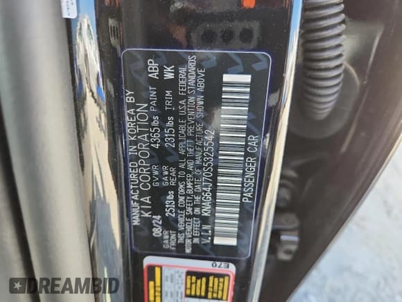 ✅ 2025 Kia K5 GT-Line • VIN: KNAG64J70S5325542 • Lot: 87390865. Listed on Copart with 14,174 mi. Free auction sales archive from the USA and detailed vehicle history report at DreamBid. Image 12.