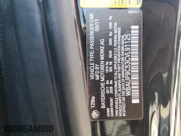 ✅ 2012 BMW 1 Series 128i • VIN: WBAUP9C53CVL91125 • Лот: 84792085. Опубликован ранее на Copart с пробегом 117 202 миль. Бесплатный доступ к архиву аукционных продаж из США и подробный отчёт об истории автомобиля на DreamBid. Изображение 12.