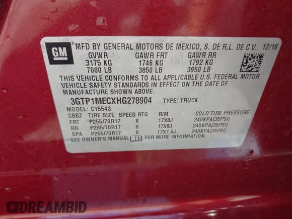 ✅ 2017 GMC Sierra 1500 SLE • VIN: 3GTP1MECXHG278904 • Lot: 42783905. Listed on IAAI with 28,750 mi. Free auction sales archive from the USA and detailed vehicle history report at DreamBid. Image 9.