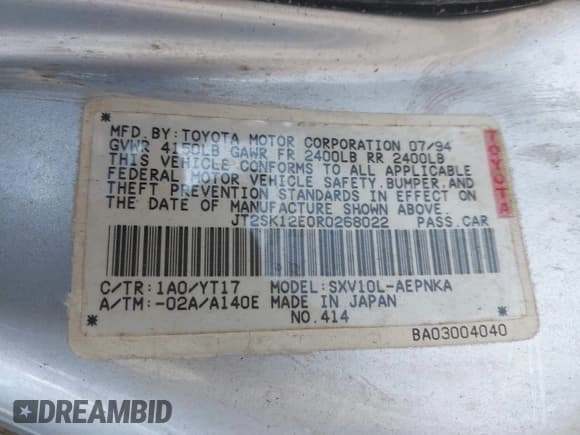 ✅ 1994 Toyota Camry LE • VIN: JT2SK12E0R0268022 • Лот: 43723142. Опубликован ранее на IAAI с пробегом 142 942 миль. Бесплатный доступ к архиву аукционных продаж из США и подробный отчёт об истории автомобиля на DreamBid. Изображение 9.