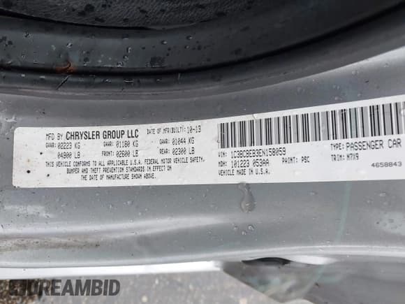 ✅ 2014 Chrysler 200 Touring • VIN: 1C3BCBEB3EN158059 • Lot: 41206584. Listed on IAAI with 97,389 mi. Free auction sales archive from the USA and detailed vehicle history report at DreamBid. Image 9.