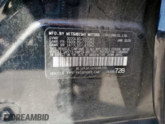 ✅ 2020 Mitsubishi Mirage ES • VIN: ML32A3HJ2LH006704 • Лот: 82416555. Опубликован ранее на Copart с пробегом 72 523 миль. Бесплатный доступ к архиву аукционных продаж из США и подробный отчёт об истории автомобиля на DreamBid. Изображение 12.