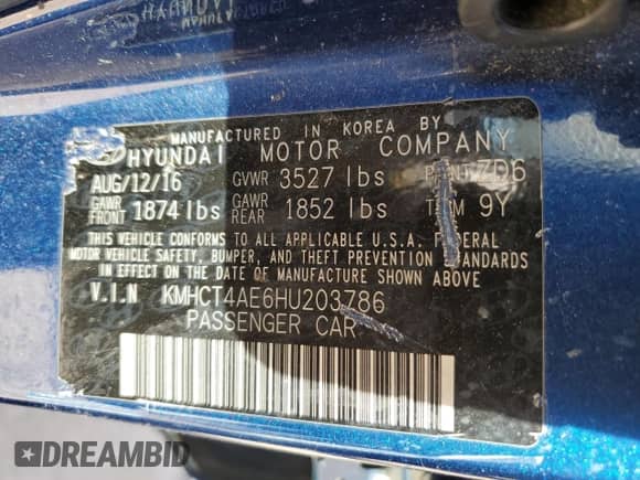 ✅ 2017 Hyundai Accent SE • VIN: KMHCT4AE6HU203786 • Lot: 65515272. Listed on Copart with 90,494 mi miles. Access the free auction sales archive from the USA and view a detailed vehicle history report at DreamBid. Image 10.