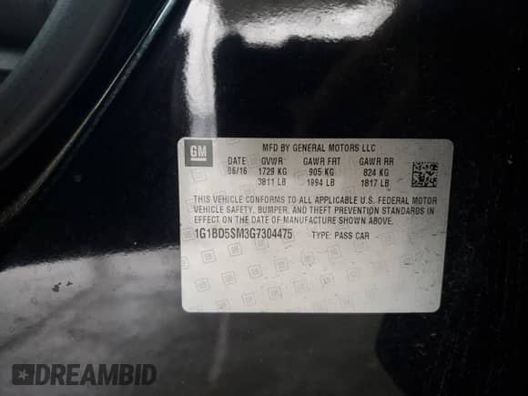 2016 Chevrolet Cruze LT с VIN 1G1BD5SM3G7304475, выставлен на аукционе Copart как лот 83831754 с пробегом 116 690 миль миль и Списание • Salvage title. История ставок и продаж доступна на DreamBid. Изображение 12.