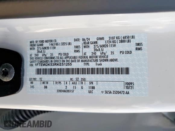 ✅ 2024 Ford F-150 STX • VIN: 1FTEW2K53RKE51255 • Lot: 81441135. Listed on Copart with 18,156 mi. Free auction sales archive from the USA and detailed vehicle history report at DreamBid. Image 12.