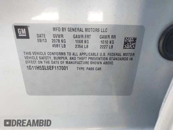 ✅ 2014 Chevrolet Malibu LTZ • VIN: 1G11H5SL6EF117001 • Lot: 43325344. Listed on IAAI with 183,202 mi. Free auction sales archive from the USA and detailed vehicle history report at DreamBid. Image 9.