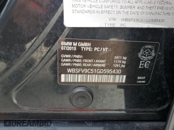 ✅ 2016 BMW M5 • VIN: WBSFV9C51GD595430 • Lot: 79675834. Listed on Copart with 82,351 mi. Free auction sales archive from the USA and detailed vehicle history report at DreamBid. Image 12.