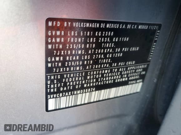 ✅ 2022 Volkswagen Tiguan SE R-Line Black • VIN: 3VVCB7AX1NM035874 • Lot: 81419224. Wystawiony na Copart z przebiegiem Nie podano. Bezpłatny archiwum sprzedaży aukcyjnych z USA i szczegółowy raport historii pojazdu na DreamBid. Zdjęcie 15.