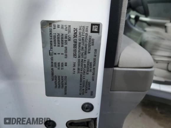 ✅ 2006 Chevrolet Equinox LS • VIN: 2CNDL13F866181567 • Лот: 42243875. Опубликован ранее на Copart с пробегом 240 324 миль. Бесплатный доступ к архиву аукционных продаж из США и подробный отчёт об истории автомобиля на DreamBid. Изображение 15.