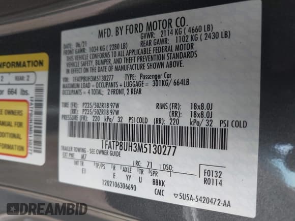 ✅ 2021 Ford Mustang EcoBoost • VIN: 1FATP8UH3M5130277 • Lot: 42016811. Wystawiony na IAAI z przebiegiem 94 310 mil. Bezpłatny archiwum sprzedaży aukcyjnych z USA i szczegółowy raport historii pojazdu na DreamBid. Zdjęcie 9.