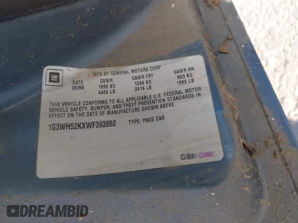 ✅ 1998 Oldsmobile Intrigue GX • VIN: 1G3WH52KXWF393882 • Lot: 42056782. Listed on IAAI with 223,763 mi. Free auction sales archive from the USA and detailed vehicle history report at DreamBid. Image 9.