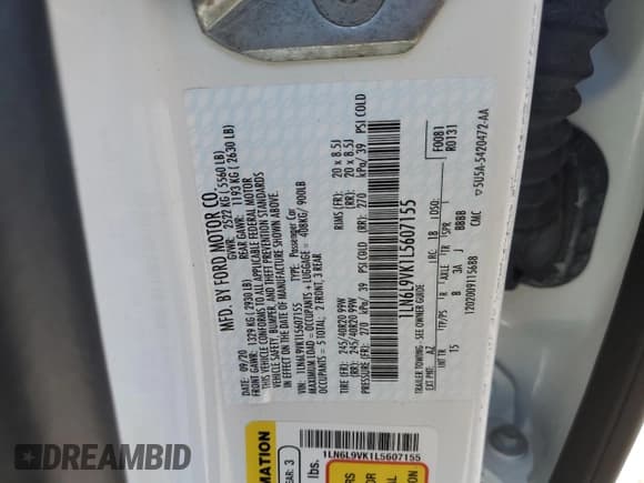 ✅ 2020 Lincoln Continental Standard • VIN: 1LN6L9VK1L5607155 • Lot: 74897484. Wystawiony na Copart z przebiegiem 33 270 mil. Bezpłatny archiwum sprzedaży aukcyjnych z USA i szczegółowy raport historii pojazdu na DreamBid. Zdjęcie 12.
