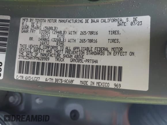 ✅ 2023 Toyota Tacoma SR • VIN: 3TMCZ5AN7PM620989 • Lot: 43582147. Wystawiony na IAAI z przebiegiem 41 079 mil. Bezpłatny archiwum sprzedaży aukcyjnych z USA i szczegółowy raport historii pojazdu na DreamBid. Zdjęcie 9.