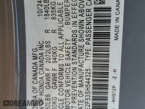 ✅ 2025 Honda Civic Sport • VIN: 2HGFE2F53SH544325 • Lot: 81616615. Listed on Copart with 18,113 mi. Free auction sales archive from the USA and detailed vehicle history report at DreamBid. Image 12.