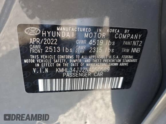 2022 Hyundai Sonata SEL z VIN KMHL34JJ2NA050589, wystawiony jako Copart lot #59177415 z przebiegiem 44 506 mil mil oraz Szkoda całkowita • Salvage title. Historia ofert i sprzedaży dostępna na DreamBid. Obrazek 12.