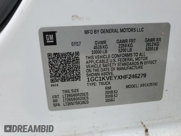 ✅ 2017 Chevrolet Silverado 2500HD LT • VIN: 1GC1KVEYXHF246279 • Lot: 91228545. Listed on Copart with 199,015 mi. Free auction sales archive from the USA and detailed vehicle history report at DreamBid. Image 12.