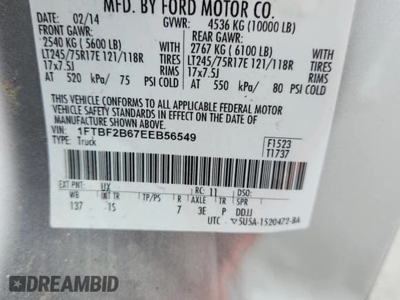 ✅ 2014 Ford F-250 XL • VIN: 1FTBF2B67EEB56549 • Lot: 59937345. Listed on Copart with 16,243 mi. Free auction sales archive from the USA and detailed vehicle history report at DreamBid. Image 12.