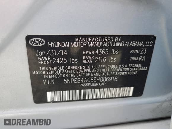 2014 Hyundai Sonata GLS с VIN 5NPEB4AC8EH886918, выставлен на аукционе Copart как лот 84795015 с пробегом 133 886 миль миль и Списание • Salvage title. История ставок и продаж доступна на DreamBid. Изображение 12.