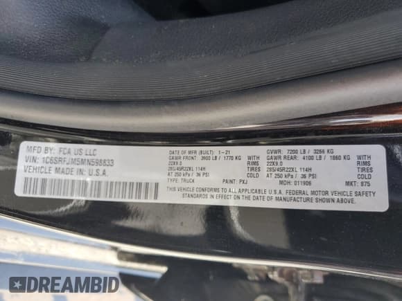 ✅ 2021 Ram 1500 Laramie • VIN: 1C6SRFJM5MN598833 • Lot: 61274845. Wystawiony na Copart z przebiegiem 105 722 mil. Bezpłatny archiwum sprzedaży aukcyjnych z USA i szczegółowy raport historii pojazdu na DreamBid. Zdjęcie 12.