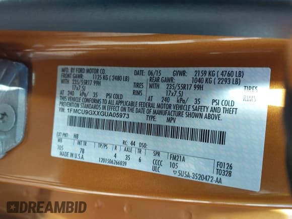 ✅ 2016 Ford Escape SE • VIN: 1FMCU9GXXGUA05973 • Lot: 43711149. Wystawiony na IAAI z przebiegiem 150 056 mil. Bezpłatny archiwum sprzedaży aukcyjnych z USA i szczegółowy raport historii pojazdu na DreamBid. Zdjęcie 9.