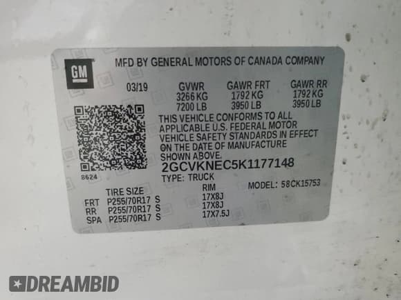 ✅ 2019 Chevrolet Silverado 1500 Work Truck • VIN: 2GCVKNEC5K1177148 • Lot: 81891795. Wystawiony na Copart z przebiegiem 65 523 mil. Bezpłatny archiwum sprzedaży aukcyjnych z USA i szczegółowy raport historii pojazdu na DreamBid. Zdjęcie 12.