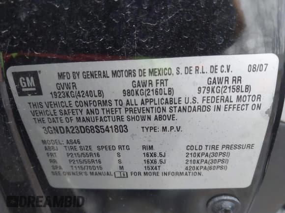 ✅ 2008 Chevrolet HHR LT • VIN: 3GNDA23D68S541803 • Lot: 41839327. Listed on IAAI with 142,664 mi. Free auction sales archive from the USA and detailed vehicle history report at DreamBid. Image 9.