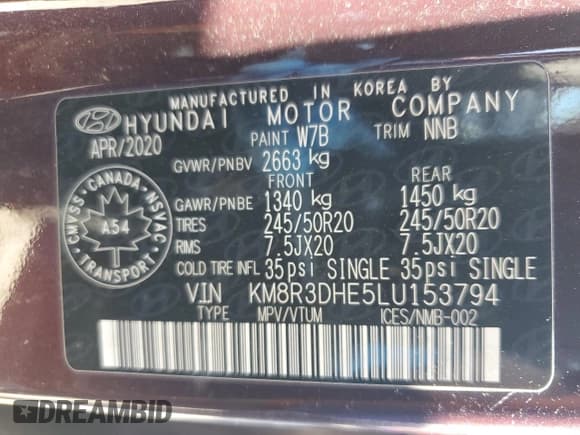 ✅ 2020 Hyundai Palisade SEL • VIN: KM8R3DHE5LU153794 • Лот: 74693584. Опубликован ранее на Copart с пробегом Не указан. Бесплатный доступ к архиву аукционных продаж из США и подробный отчёт об истории автомобиля на DreamBid. Изображение 14.