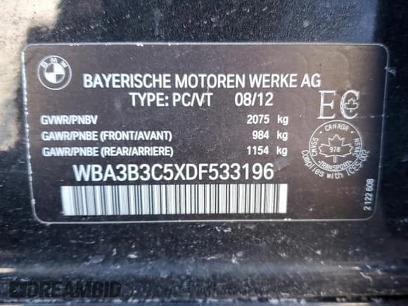 ✅ 2013 BMW 3 Series 328i xDrive • VIN: WBA3B3C5XDF533196 • Lot: 93251505. Listed on Copart with 153,560 mi. Free auction sales archive from the USA and detailed vehicle history report at DreamBid. Image 12.