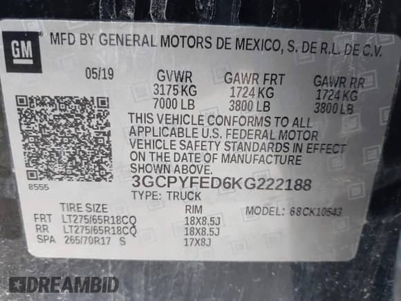 2019 Chevrolet Silverado 1500 LT Trail Boss с VIN 3GCPYFED6KG222188, выставлен на аукционе IAAI как лот 43374214 с пробегом 70 821 миль миль и . История ставок и продаж доступна на DreamBid. Изображение 9.