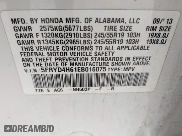 ✅ 2014 Acura MDX Technology • VIN: 5FRYD4H61EB016075 • Lot: 42073385. Listed on IAAI with 159,490 mi. Free auction sales archive from the USA and detailed vehicle history report at DreamBid. Image 9.