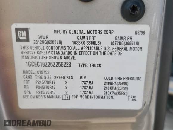 2006 Chevrolet Silverado 1500 LT2 with VIN 1GCEC19Z36Z256223, listed as a Copart auction lot 81041005 with 247,331 mi miles and Salvage title. Bid and sale history available at DreamBid. Image 13.