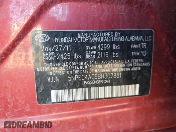 ✅ 2011 Hyundai Sonata Limited • VIN: 5NPEC4AC9BH307881 • Lot: 73191514. Listed on Copart with 93,126 mi. Free auction sales archive from the USA and detailed vehicle history report at DreamBid. Image 14.