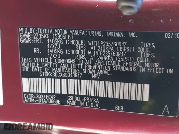 ✅ 2011 Toyota Sienna LE • VIN: 5TDKK3DCXBS013847 • Lot: 43835303. Listed on IAAI with 153,039 mi. Free auction sales archive from the USA and detailed vehicle history report at DreamBid. Image 9.