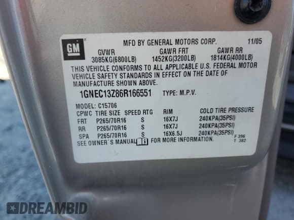 ✅ 2006 Chevrolet Tahoe LS • VIN: 1GNEC13Z86R166551 • Лот: 70229525. Опубликован ранее на Copart с пробегом 146 316 миль. Бесплатный доступ к архиву аукционных продаж из США и подробный отчёт об истории автомобиля на DreamBid. Изображение 13.