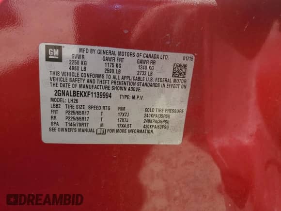 2015 Chevrolet Equinox LT z VIN 2GNALBEKXF1139994, wystawiony jako Copart lot #86297235 z przebiegiem 141 771 mil mil oraz Szkoda całkowita • Salvage title. Historia ofert i sprzedaży dostępna na DreamBid. Obrazek 12.