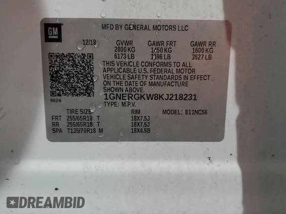 ✅ 2019 Chevrolet Traverse LT Cloth • VIN: 1GNERGKW8KJ218231 • Lot: 84944715. Wystawiony na Copart z przebiegiem 106 499 mil. Bezpłatny archiwum sprzedaży aukcyjnych z USA i szczegółowy raport historii pojazdu na DreamBid. Zdjęcie 13.