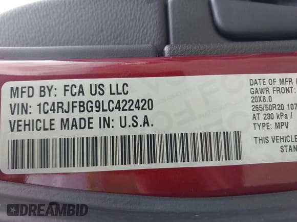 ✅ 2020 Jeep Grand Cherokee Limited • VIN: 1C4RJFBG9LC422420 • Лот: 42493083. Опубликован ранее на IAAI с пробегом 60 491 миль. Бесплатный доступ к архиву аукционных продаж из США и подробный отчёт об истории автомобиля на DreamBid. Изображение 9.