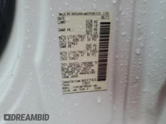 ✅ 2021 Nissan NV Cargo SV • VIN: 1N6BF0KY2MN807765 • Lot: 58539445. Listed on Copart with 49,961 mi. Free auction sales archive from the USA and detailed vehicle history report at DreamBid. Image 13.